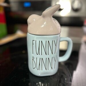 Rae Dunn Ceramic Funny Bunny Mug - Light Blue and Cream